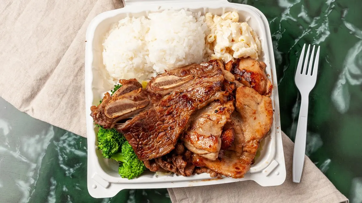 Yummy Hawaiian BBQ dishes served with vibrant colors and flavors.